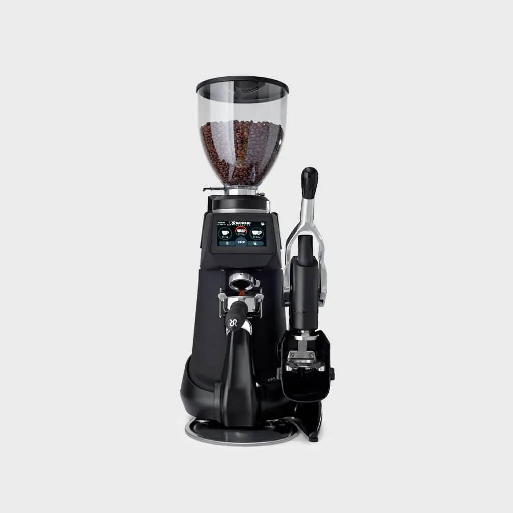 Młynek do kawy OD z wbudowanym tamperem dynamometrycznym - czarny, przód Młynek do kawy na żądanie z wbudowanym tamperem dynamometrycznym w kolorze czarnym - przód