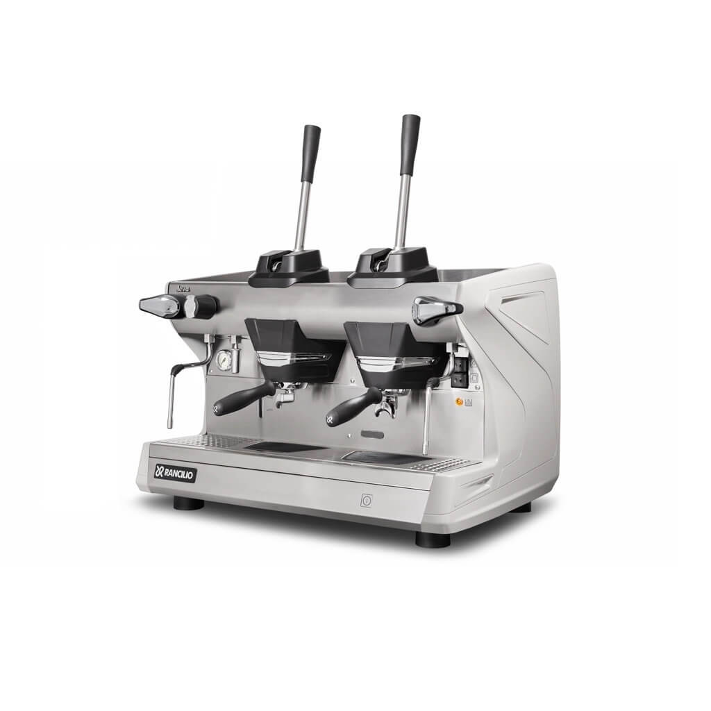 Ekspres 2-grupowy do kawy Classe 5 Leva - biały, przód, lewy bok Ekspres dwugrupowy do kawy Classe 5 Leva w kolorze białym - przód, lewy bok