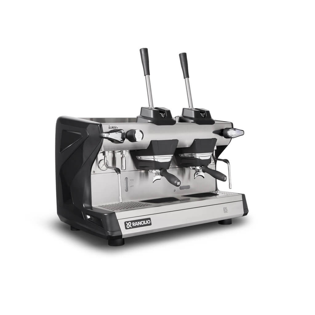 Ekspres 2-grupowy do kawy Classe 5 Leva - czarny, przód, prawy bok Ekspres dwugrupowy do kawy Classe 5 Leva w kolorze czarnym - przód, prawy bok