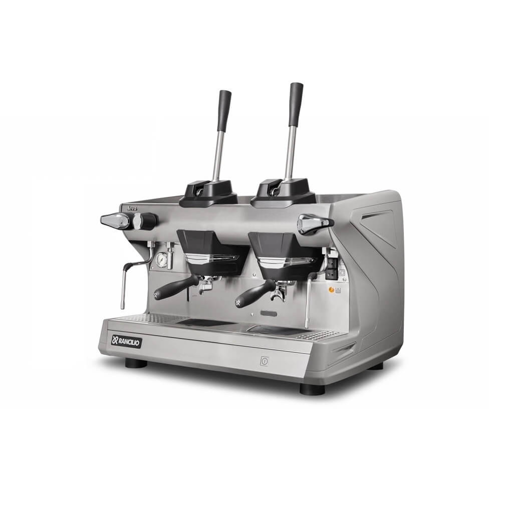 Ekspres 2-grupowy do kawy Classe 5 Leva - szary, przód, lewy bok Ekspres dwugrupowy do kawy Classe 5 Leva w kolorze szarym - przód, lewy bok