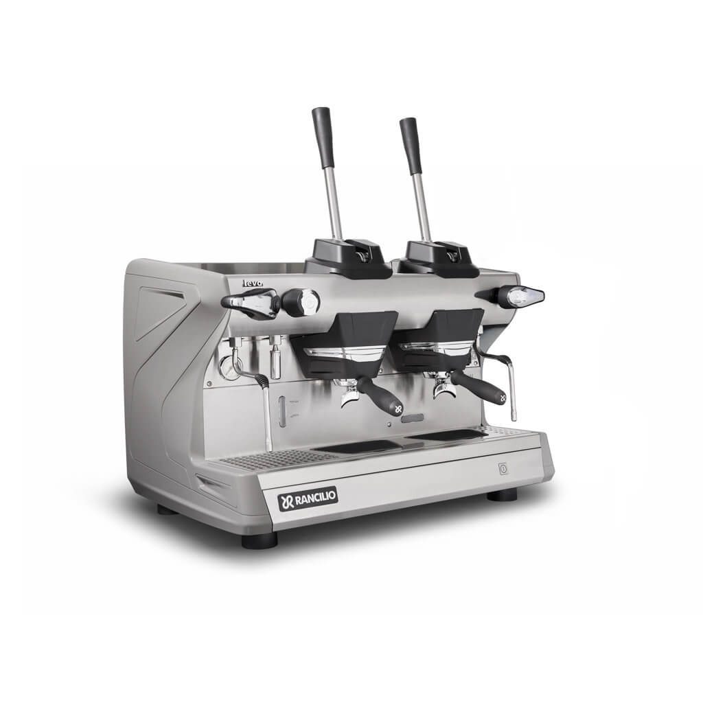 Ekspres 2-grupowy do kawy Classe 5 Leva - szary, przód, prawy bok Ekspres dwugrupowy do kawy Classe 5 Leva w kolorze szarym - przód, prawy bok