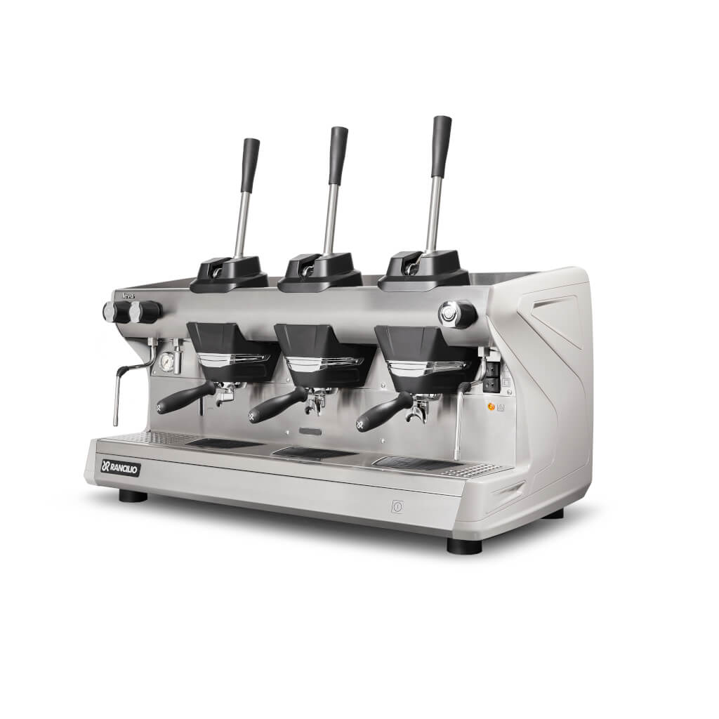 Ekspres trzygrupowy do kawy Classe 5 Leva w kolorze białym - przód, lewy bok