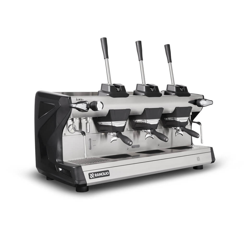 Ekspres 3-grupowy do kawy Classe 5 Leva - czarny, przód, prawy bok Ekspres trzygrupowy do kawy Classe 5 Leva w kolorze czarnym - przód, prawy bok