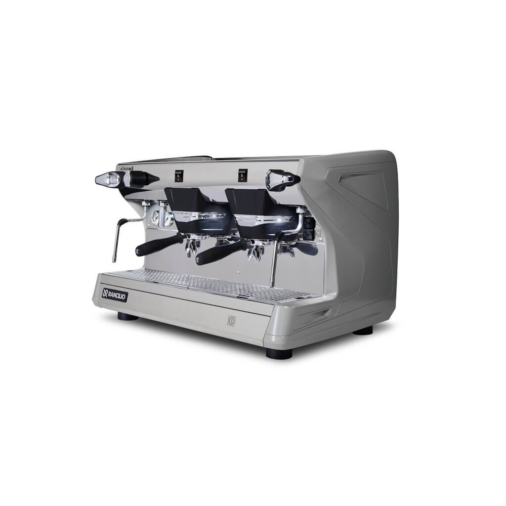 Ekspres 2-grupowy do kawy Classe 5 S - szary, przód, lewy bok Ekspres dwugrupowy do kawy Classe 5 S w kolorze szarym - przód, lewy bok