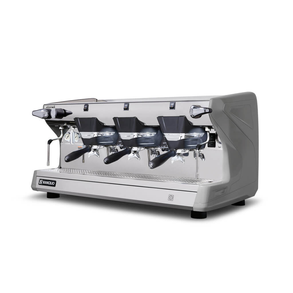 Ekspres 3-grupowy do kawy Classe 5 S - szary, przód, lewy bok Ekspres trzygrupowy do kawy Classe 5 S w kolorze szarym - przód, lewy bok