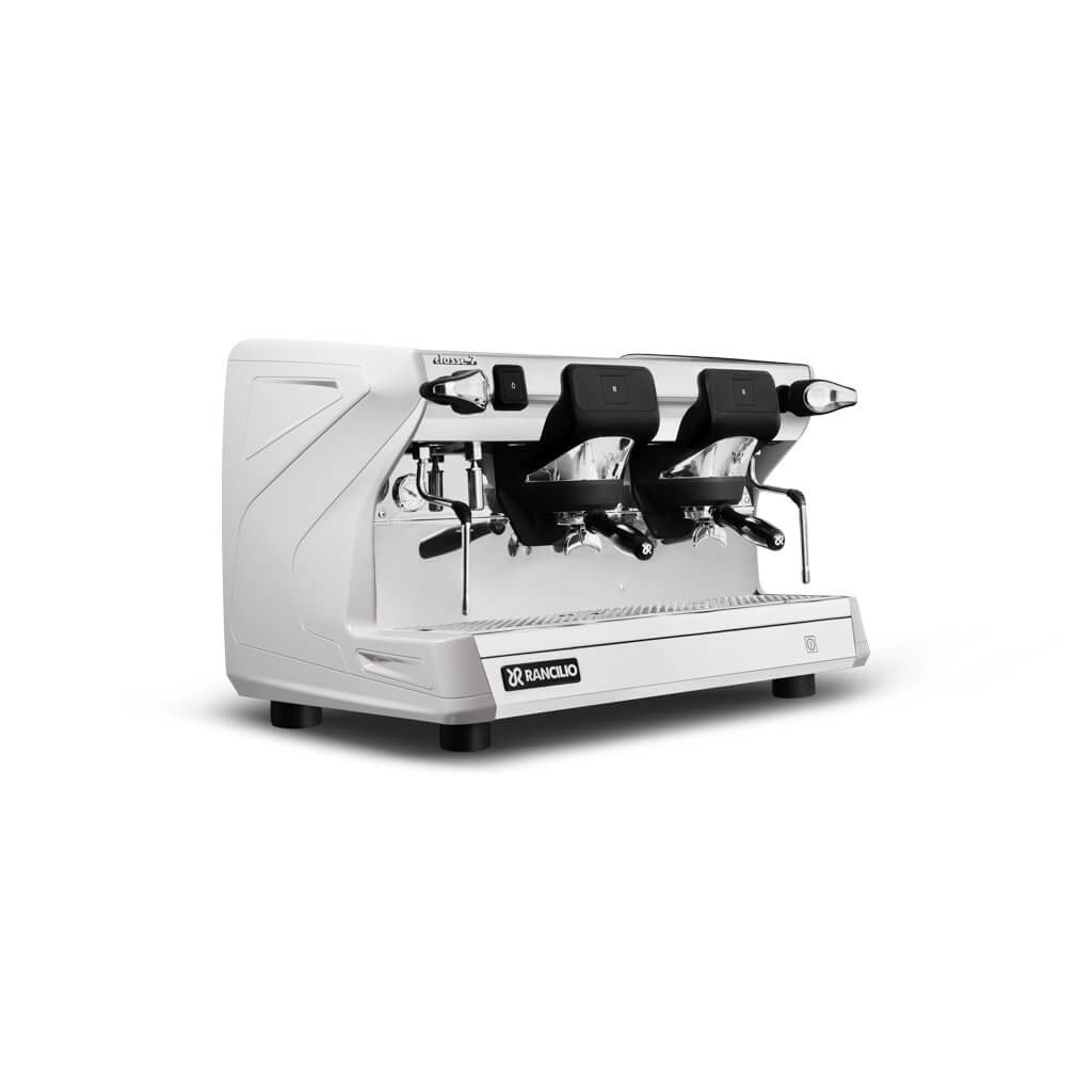 Ekspres 2-grupowy do kawy Classe 7 S - biały, przód, prawy bok Ekspres dwugrupowy do kawy Classe 7 S w kolorze białym - przód, prawy bok