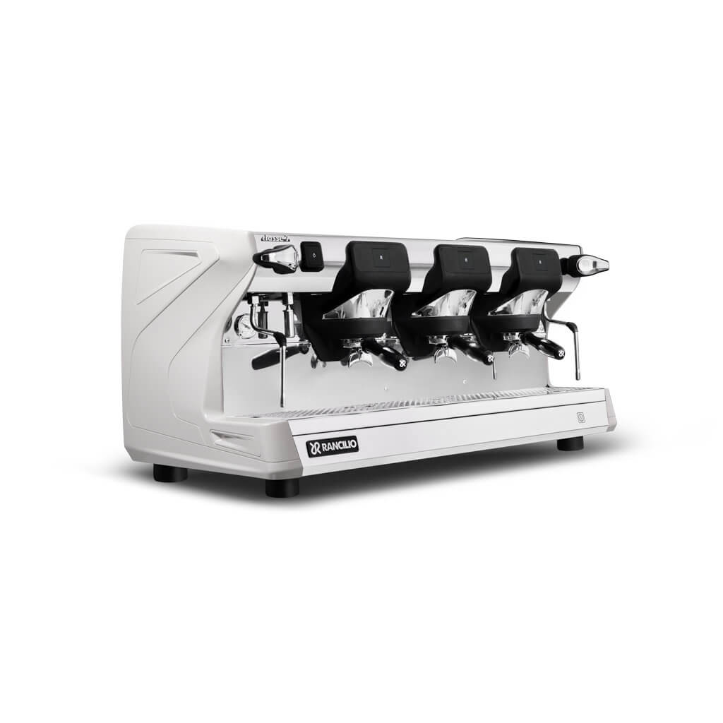 Ekspres 3-grupowy do kawy Classe 7 S - bialy, przód, prawy bok Ekspres trzygrupowy do kawy Classe 7 S w kolorze białym - przód, prawy bok