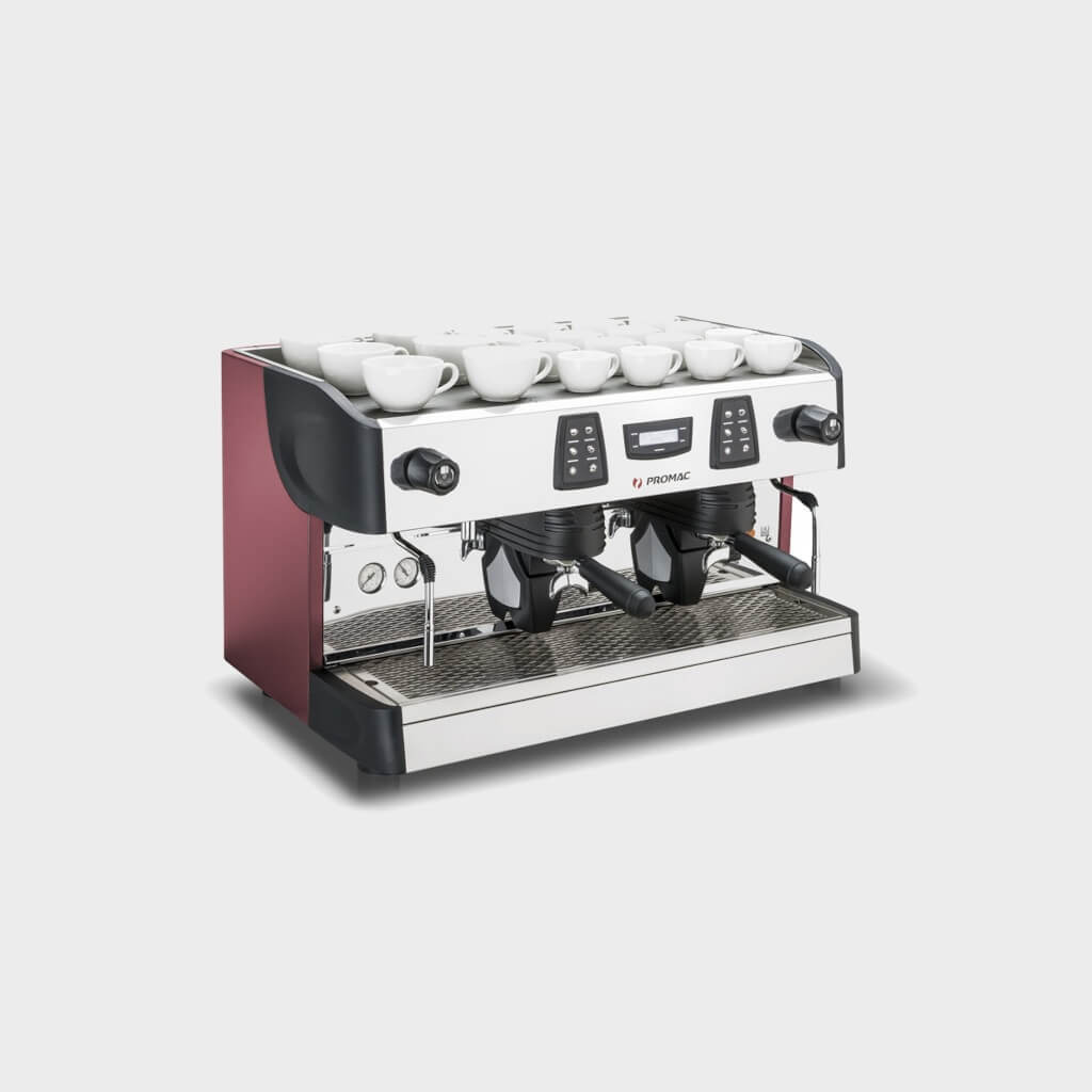 Ekspres trzygrupowy do kawy Green Plus w kolorze bordowym - przód, prawy bok