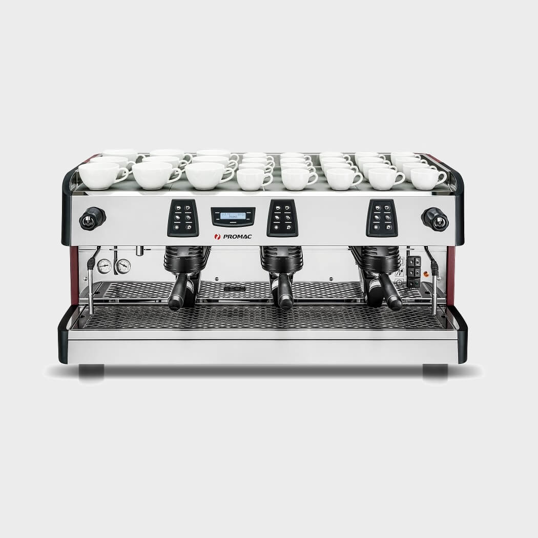 Ekspres trzygrupowy do kawy Green Plus w kolorze bordowym - przód