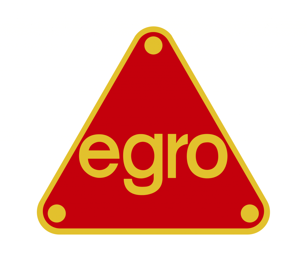Logo Egro w kolorze czerwonym i ze złotym obrysem - lata pięćdziesiąte