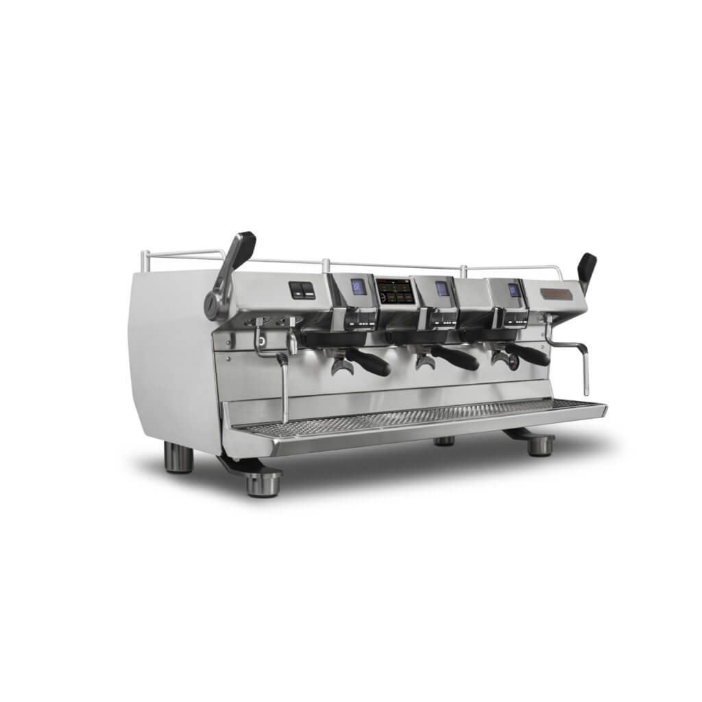 Ekspres trzygrupowy do kawy Invicta w wykończeniu ze stali nierdzewnej - przód, prawy bok